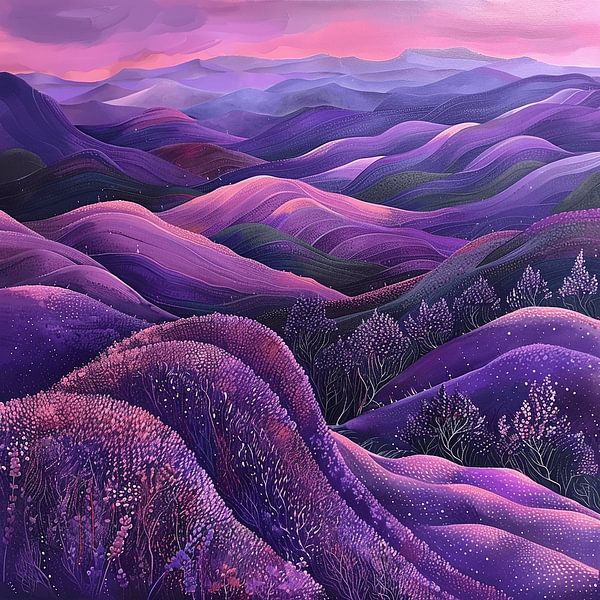 Purple Serenity - Abstract Hills with Vivid Tree Details by Karina Brouwer