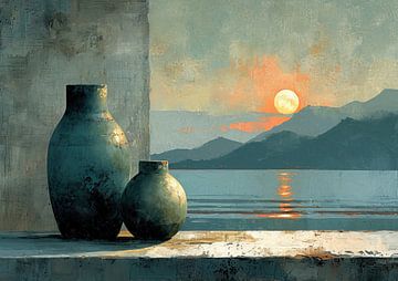 Japandi Zonsondergang | Sunset Serenity Vase van Kunst Kriebels