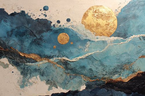 Abstracte blauwe golf met gouden accenten