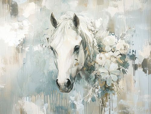 Horse and Flowers | Elegant Horse and Delicate Flowers by Zen and More