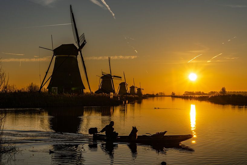 Pitoresque Holland, just after sunrise at the windmills of Kinderdijk on February 16, 2019. by Jaap van den Berg