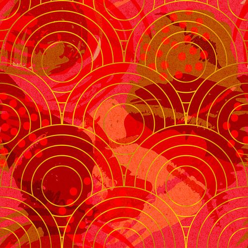 Japans geometrisch retro gouden patroon in oranje, rood en bruin.