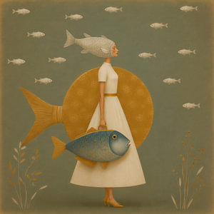 A Different Current | Surrealistisches Porträt mit Fischen