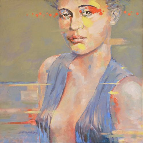 Porträt der modernen Frau mit gelber und orangefarbener Bluse von VDB schildersatelier