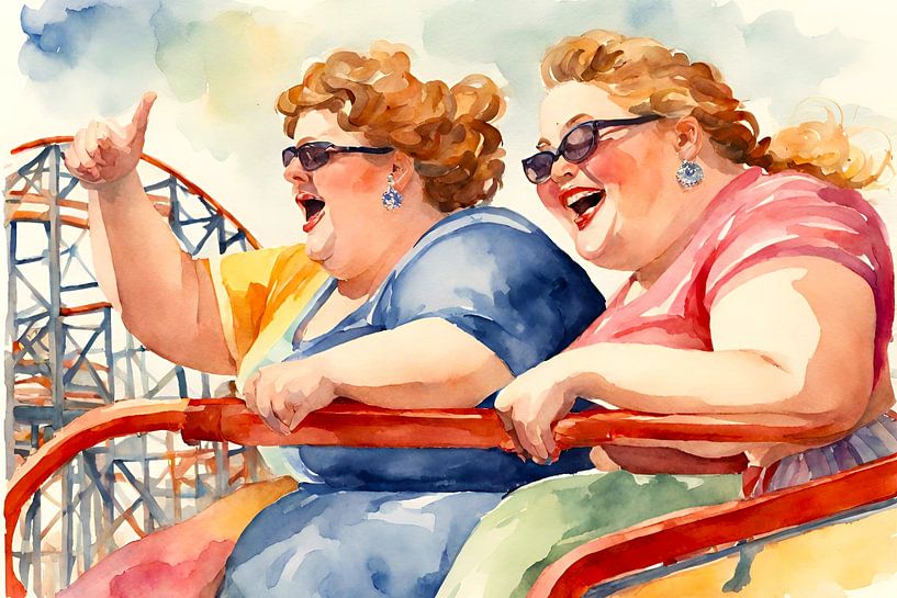 Gemütliche Damen lachen in der Achterbahn von De gezellige Dames