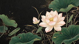 Golden Japanese Peaceful Lotus Lagoon by Siti Zuliana