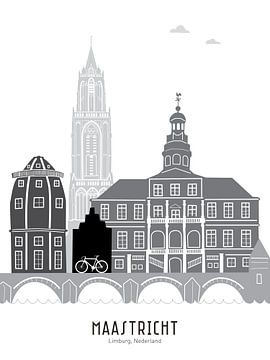 Skyline-Illustration Stadt Maastricht schwarz-weiß-grau von Mevrouw Emmer