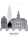 Skyline illustratie stad Maastricht zwart-wit-grijs van Mevrouw Emmer thumbnail