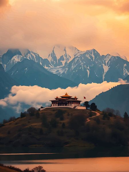 High Mountain Temple Overlooking the Sunset by rendy okta