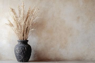 Vase en pierre avec fleurs séchées