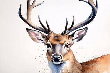 Schilderij van hert in aquarel van Art & Soul Creations