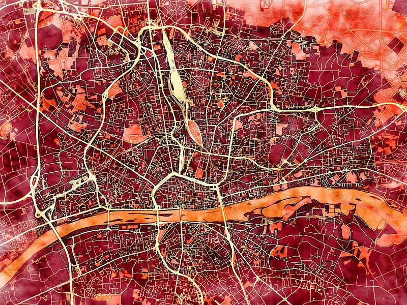 Map of Orléans with the style 'Amber Autumn' by Maporia