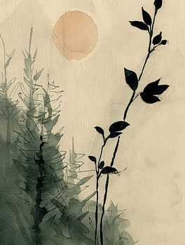 Japandi stijl, modern en abstract landschap