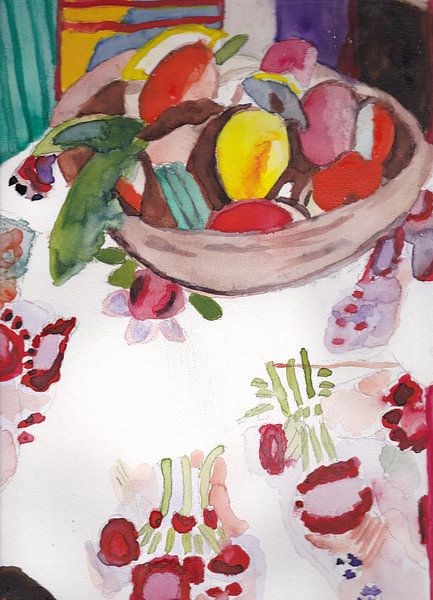 Stilleven met fruitschaal naar Matisse van Catharina Mastenbroek