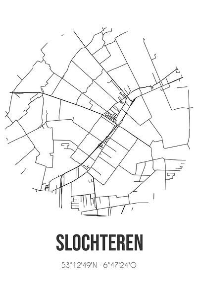Slochteren (Groningen) | Map | Black and white by Prints of Place