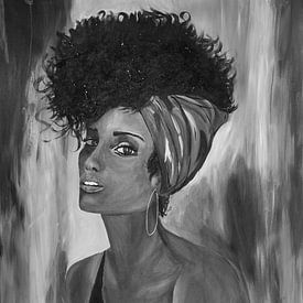 Afrikaanse vrouw - painting black and white van Simone Kuijpers