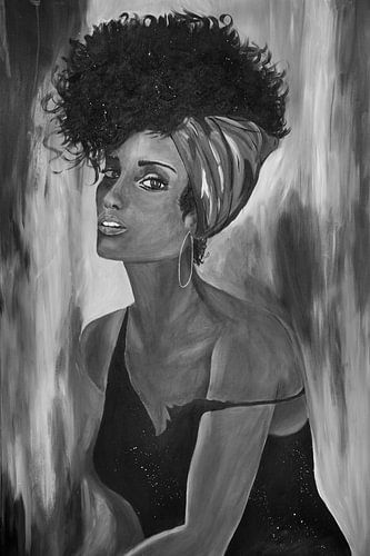 Afrikanische Frau - Schwarz-Weiß-Malerei