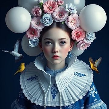 Delft blue girl modern style .