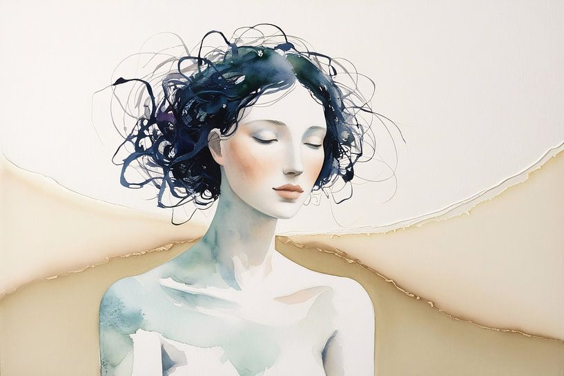 Portrait féminin abstrait et serein par Art & Soul Creations
