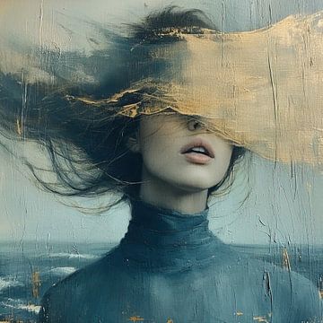 Vrouw Goudaccent | Veiled Elegance in Gold van Kunst Kriebels