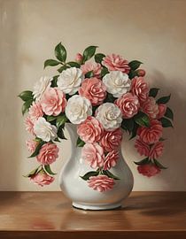 Camellia japonica dans un bol en émail sur Regan Frederick