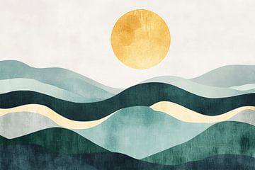 Vagues et soleil aux couleurs douces sur Poster Art Shop