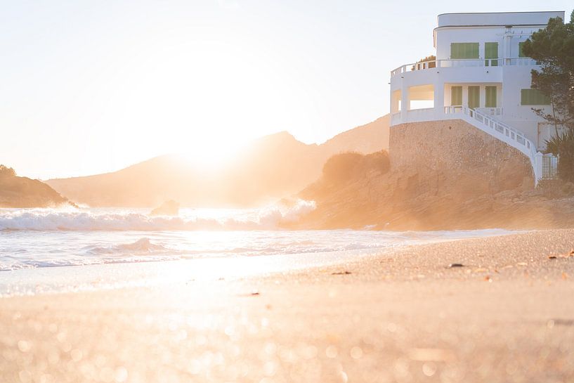 Beach in Mallorca at sunset with waves rolling onto the beach by Daniel Pahmeier