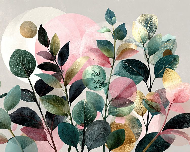 Bladeren Kunst | Vibrant Leaves and Soft Curves van ARTEO Schilderijen