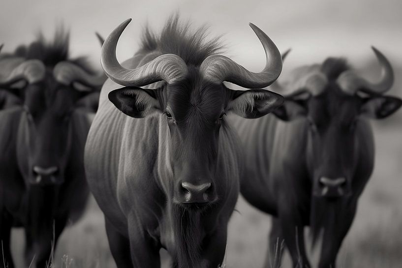 Monochroom Wildebeest van NJ Midnight Studio