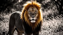 Majestueus portret van een Afrikaanse leeuw met gouden manen – Wanddecoratie met natuurfotografie