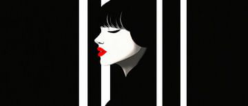 Femme fatale en noir et blanc avec rouge sur Poster Art Shop