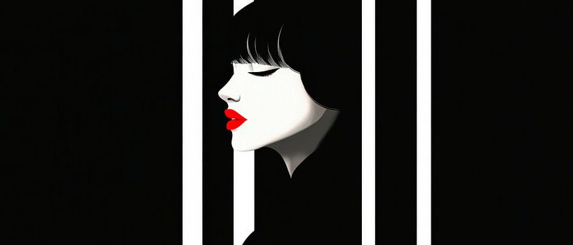 Femme Fatale in Schwarz-Weiß mit Rot von Poster Art Shop