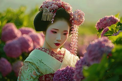 schilderachtig Japan met vrouw