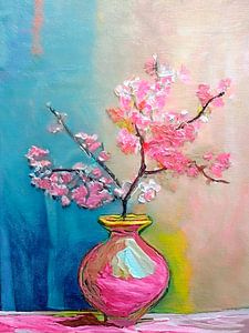 Modernes abstraktes Stillleben mit Kirschblüte