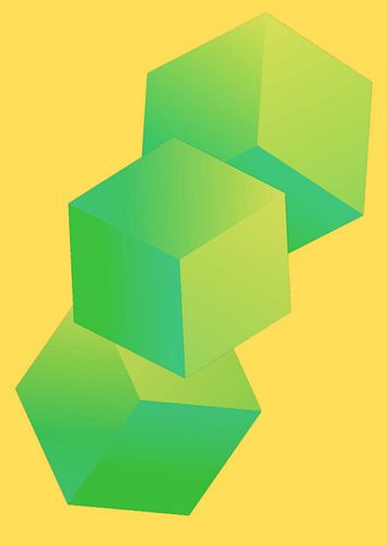 Green stacked neon blocks with a bright yellow background