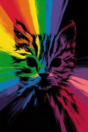 Colourful abstract cat in rainbow colours by Art & Soul Creations
