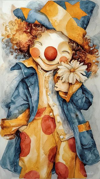 happy clown in watercolour by Gelissen Artworks