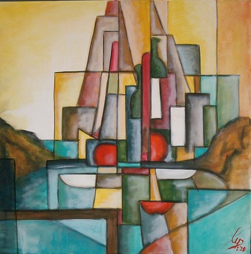 Flasche-Apfel-Schale