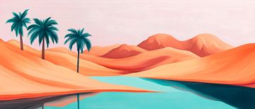 Paysage désertique avec palmiers et lac sur Poster Art Shop