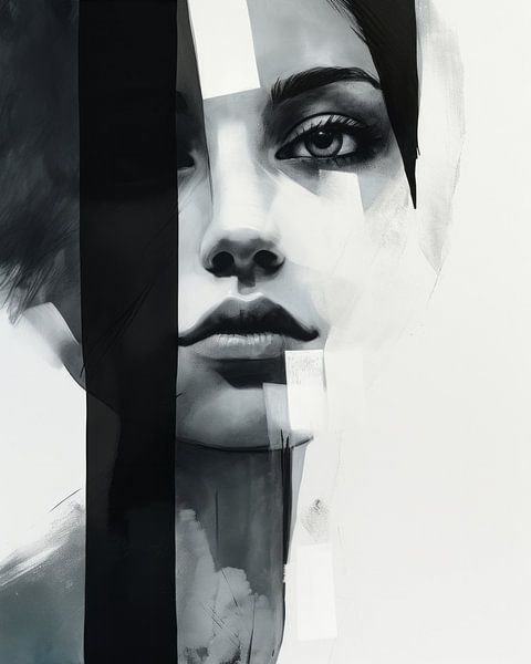 Porträt in Schwarz-Weiß, Collage-Stil von Carla Van Iersel