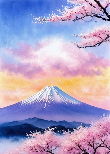 De berg Fuji met roze kersenbloesem