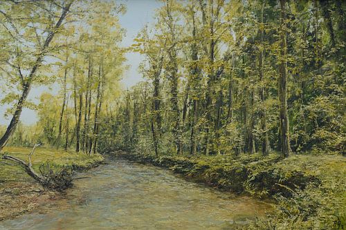 Rustgevend landschap aan de bosrand met water van de Geul