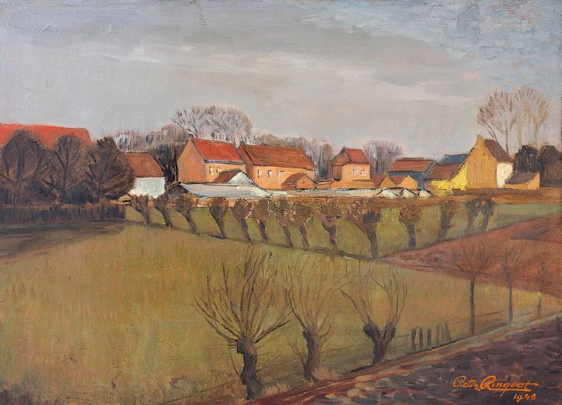 Village view with houses, gardens and pollard-woodland in 1948 by Galerie Ringoot