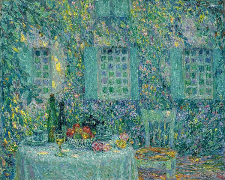 De tafel. De zon op de bladeren, Gerberoy, Henri Le Sidaner van Meesterlijcke Meesters