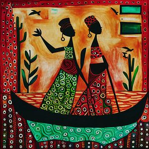 Deux femmes africaines dans un petit bateau sur Jan Keteleer