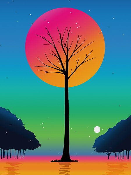 Lebendiger Baum unter einem kosmischen Regenbogenhimmel von Ramy Salah Hefny