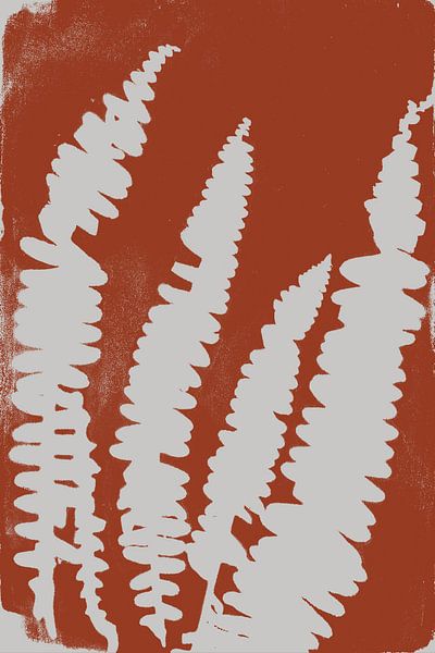 Moderne Botanische kunst. Varenbladeren in terracotta nr. 3 van Dina Dankers