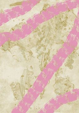 Japandi abstract botanisch in wit en roze. van Dina Dankers