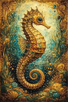 Zeepaardje onder water schilderij.