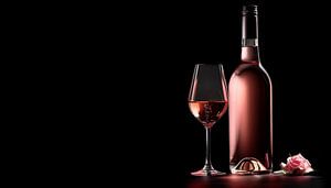 Rosenflasche mit Glas und Rosenpanorama